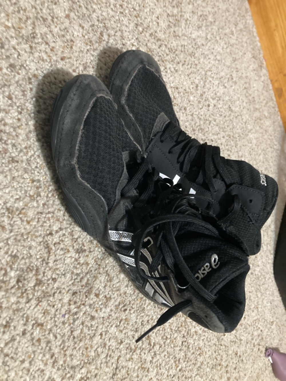 Asics Black and Silver High-Top Wrestling Shoes